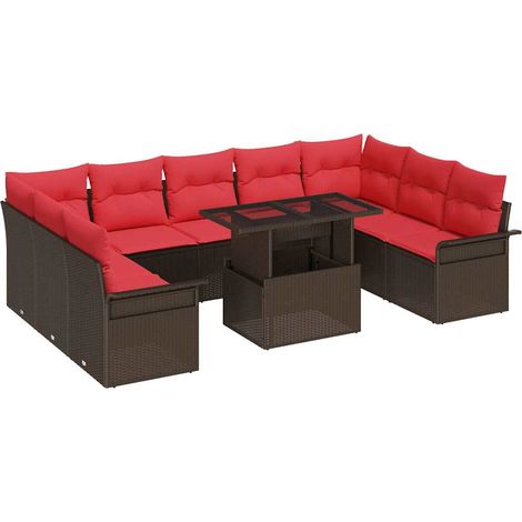 Sofa Set with Cushion 10 pcs Brown Poly Rattan vidaXL