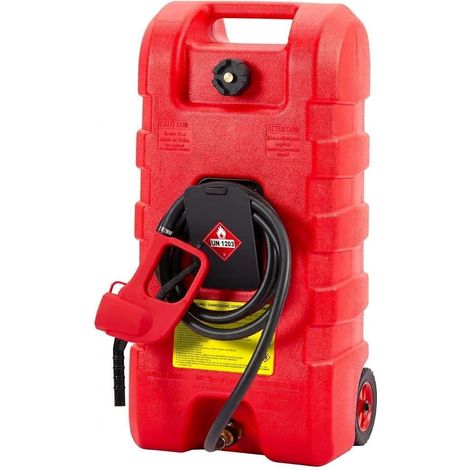 Réservoir essence/carburant sur roues 57L- Pompe manuelle - Tuyau 3m - étanche – Débit 7.5L/Min - Pour voitures, tondeuses, bateaux, atelier mécanique – Rouge (1/5)