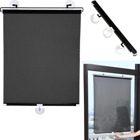 Rideau occultant sans percer - 1 pièce Store Enrouleur Isolant Thermique Opaque Solaire à Ventouse y Compris Accessoires requis Convient pour Les fenêtres et Portes Aucun nécessair Noir (1/5)