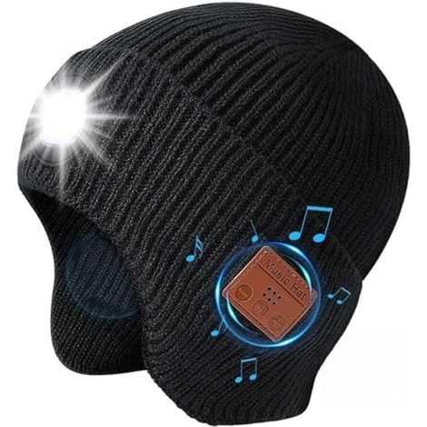 Bonnet Bluetooth lumineux, bonnet LED avec lumière et écouteurs Bluetooth, cadeau de Noël ou d'anniversaire pour homme, petit cadeau à glisser dans (1/5)