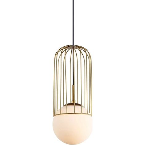 Italux Matty - Pendente a sospensione moderno dorato 1 luce con oro, paralume bianco, attacco E27 (1/3)