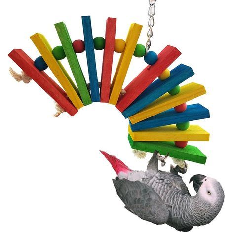 Jouet coloré en bois pour oiseaux, perroquets, aras, cacatoès, perruches, cacatoès, conures, amazones, jouet à mordre (Style A) (1/4)