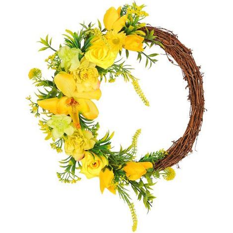 Couronne de roses jaunes aux branches fanées (à suspendre à une porte ou un patio) (1/5)