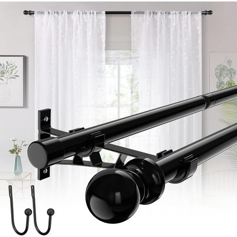 Tringle à rideaux double réglable avec clip pour fenêtres de 82-389cm, très résistante, double tringle à rideaux décorative de 2,5 cm pour fenêtre, salle de bain, terrasse, chambre (1/5)