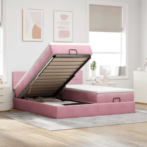 Ottoman-Bett mit Matratzen & LEDs Rosa 180x200 cm Samt