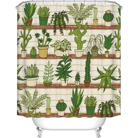 Filiyano-Rideau de douche à 12 crochets, motif cactus vert tropical, idéal pour la décoration de la maison et de l'hôtel. (1/5)