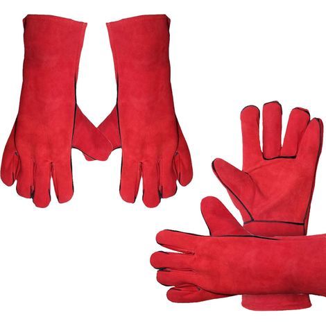 2 paires de gants de soudure 14 pouces en cuir souple épaissi paume résistant à la chaleur pour le jardinage et la protection du travail Gants durables d’ingénierie du poêle (1/5)