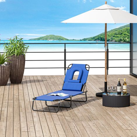 Bain de Soleil Pliable transat inclinable 4 Positions Chaise Longue 3 Coussins fournis Bleu - Durable