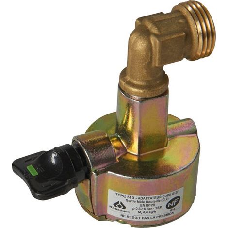 Favex – Adaptateur bouteille à valve 27 mm – Raccord gaz mâle type G2 – Installation rapide sans outil – Pour bouteilles Cube Butagaz