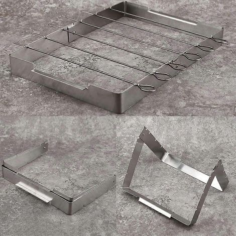 Barbecue pliable d'extérieur pour le camping, en acier inoxydable, avec support, poignée et brochette. (1/5)