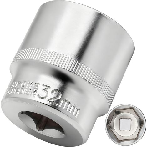 Douille 32 mm 1/2" douille 6 pans, CR-V, finition chromée mate (1/4)