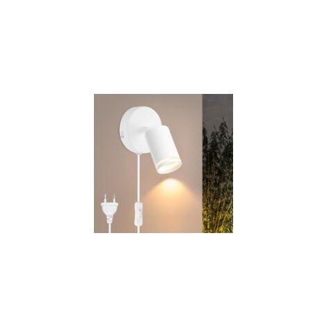 Applique Murale avec Interrupteur et Prise - Applique Murale Intérieure Blanc - Applique Moderne avec Câble, Spot GU10 Orientable 350° Luminaire Mural pour Chambre Couloir, Sans Ampoule (1/5)