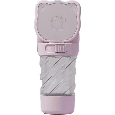 Rosa Wasserflasche für Hunde und Katzen mit Aufbewahrungsfach für Futter und Wasser. (1/5)