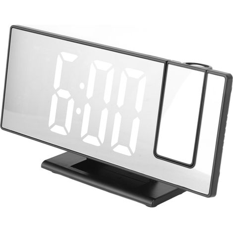 Horloge LED numérique rétroprojecteur, réveil lumineux avec snooze, calendrier de bureau, écran miroir noir (sans pile) (1/5)