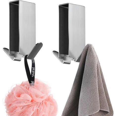 2 Pièces Crochet Douche, Patere Salle de Bain Sans Perçage, Crochets Porte de Bains Acier Inoxydable, Crochets de Porte Pour 6-12 mm d'épaisseur Verre Portes de Douche en Verre Sans Cadre
