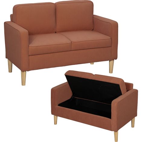 Zweisitzer-Sofa mit Stauraum und soliden Holzbeinen, für Wohnzimmer, Schlafzimmer, 117 x 63 x 79 cm, Orange