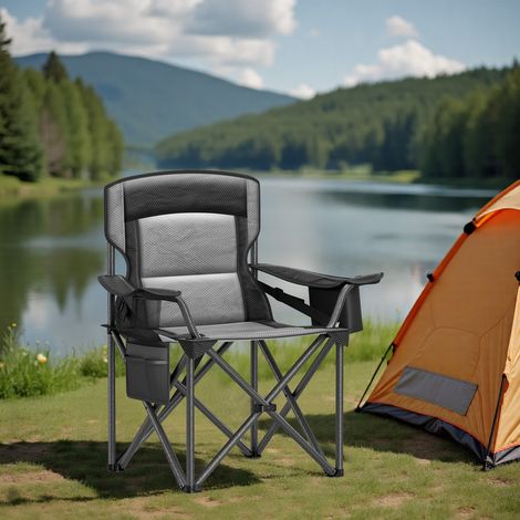 Chaise de camping large avec support lombaire, chaise pliante d’extérieur robuste, noir (1/5)