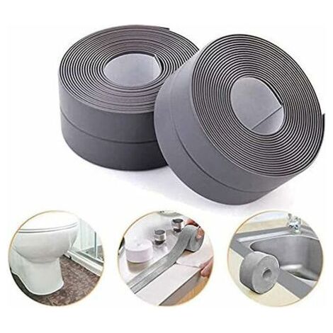 Bande d'étanchéité, Salle de Bains Joint Silicone Gris Ruban Baignoire PE Auto-Adhésive pour Cuisine Coin Calfeutrage 38mm 3.2m - (2pack)