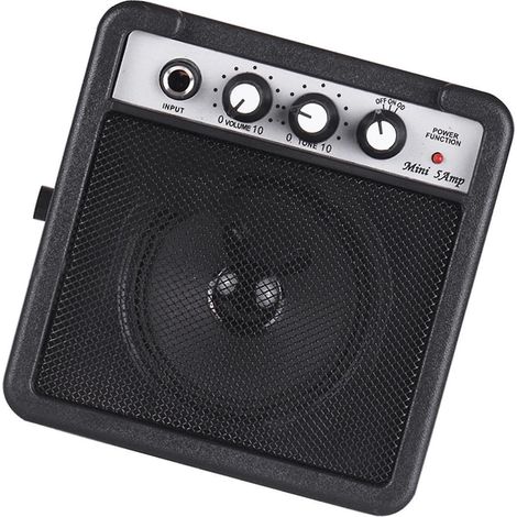 Mini amplificateur de guitare de 5 watts avec haut-parleur, entrées 3,5 mm et 6,35 mm, sortie 6,35 mm, compatible avec le contrôle du volume et de la tonalité. (1/5)