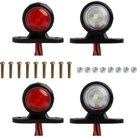 Feux de gabarit latéral LED, Ensemble de 4 Feux de Gabarit Latéraux Rouge Blanc 12v 24v, Lampe large à affichage circulaire double face, pour Remorque Camion Camionnette Fourgon Châssis Caravane (1/5)