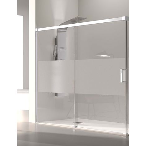 Mampara de Ducha Frontal- 1 Hoja Fija y 1 Puerta Corredera- Cristal de Seguridad de 6 mm - Modelo Glase 2 PB (128 - 132 cm) - CRISTAL DECORADO (1/2)