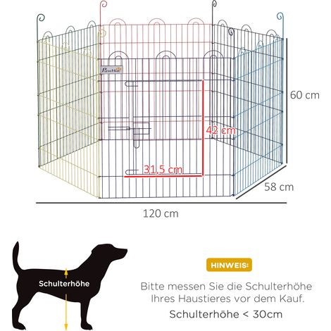 Parc extérieur pour chiots, enclos modulaire, verrouillable, en métal, Ø120 x 60 cm (H), multicolore (1/5)