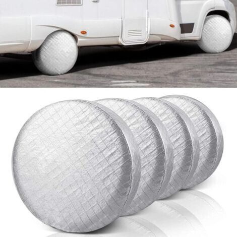 Set mit 4 wasserdichten und staubdichten Aluminium-Reifenabdeckungen mit UV-Schutz und Haken für PKW, Wohnmobil, SUV, LKW, Anhänger, passend für Reifen mit einem Durchmesser von 68–73 cm. (1/5)