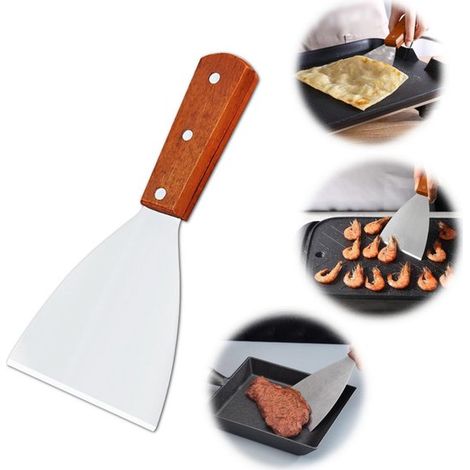 Espátula para parrilla，espátula angular con mango de madera，espátula de acero inoxidable para panqueques，pizza y panqueques (229.8cm (1/5)
