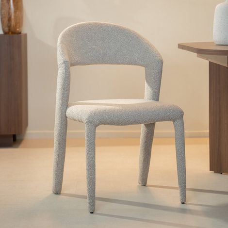 Esszimmerstuhl sandfarbenes Bouclé Yumi – Japandi – vollständig (1/5)