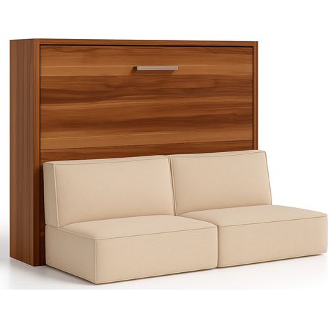 Les Tendances – Lit escamotable horizontal 160x200 cm – Canapé en tissu anti-taches – Coffres de rangement intégrés – Structure en mélamine et acier (1/5)
