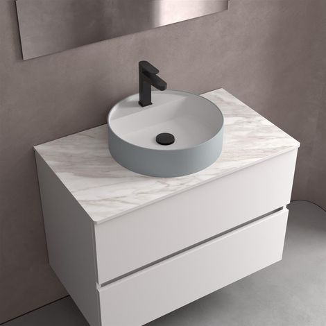 Lavabo à poser BICA sans siphon ni vidage à clapet SOLID SURFACE Bleu Brume Ø 390 x 105 mm (1/3)