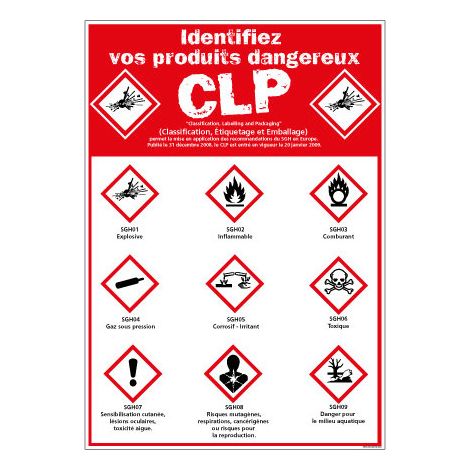 Signaletique.Biz France – Panneau de signalisation danger – Adhésif pour surfaces lisses – 450 x 630 mm – Texte : "IDENTIFIEZ VOS PRODUITS DANGEREUX"