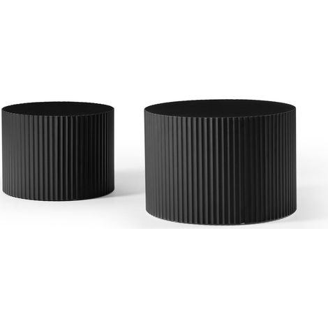 Set de 2 mesas nido redondas de MDF negro mate con relieve, Ø60x40 cm + Ø48x35 cm, sin montaje (1/5)