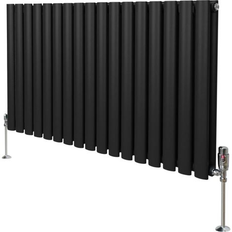 Röhrenheizkörper Oval & Chrom Thermostatventile Modern Schwarz 600 x 1020mm