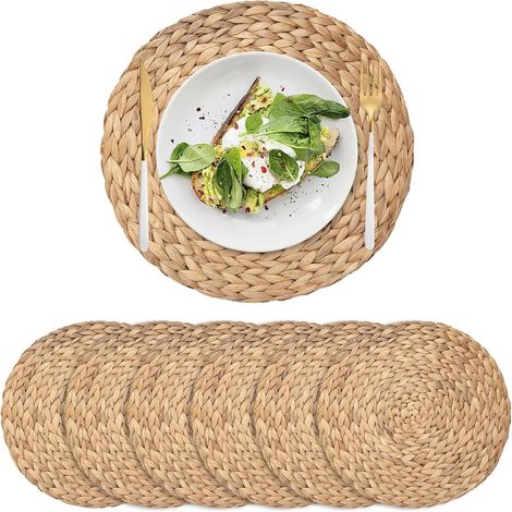 Lot de 6 Sets de Table, Rond Hyacinthe d'eau, 35 cm, Osier Naturel, Protection Table, Salle à Manger