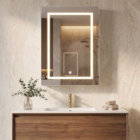 Badezimmerschrank mit Spiegel 50x12,5x70 cm, Hängeschrank mit LED (3 Farben) und Memory, 1 Tür, verstellbare Glasböden, Weiß