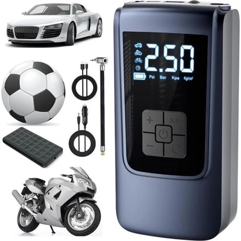 Gonfleur de pneus portable - Compresseur d'air 150 PSI avec manomètre, pompe électrique rechargeable 2000 mAh