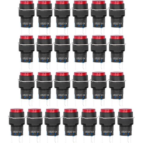 25 Stück Drucktaster, 16 mm Mini-Rundtaster mit Selbstrückstellung und Leuchte, 12 V, für Automatisierungsanlagen, Rot (1/5)