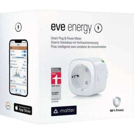 Eve Energy Matter: enchufe inteligente con función de medición del consumo energético (compatibilidad: Apple Home, Samsung SmartThings, Alexa, Google Home, Home Assistant)
