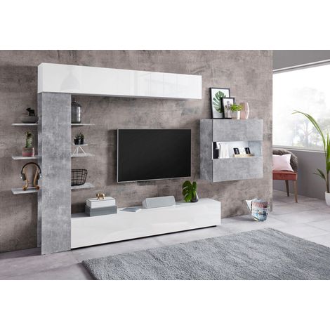 Mobile Porta Tv Parete Attrezzata Grigio Bianco Moderna Soggiorno Pensile Legno (1/3)