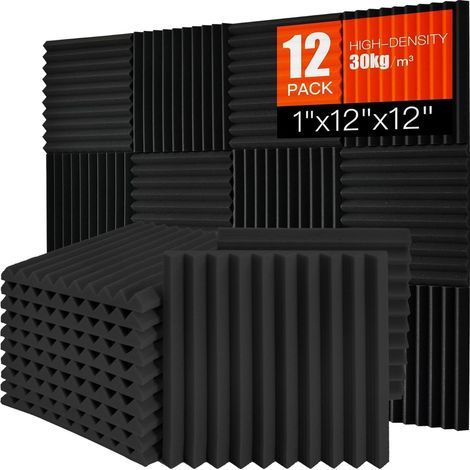 Set of 12 Fire-Retardant 30x30x2.5cm Foam Acoustic Panels for Studio and Office (1/5)