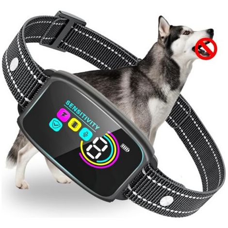 Collier anti-aboiement pour chien, collier intelligent rechargeable étanche IPX7, 8 niveaux de sensibilité réglable, vibration sonore, choc électrique (1/5)