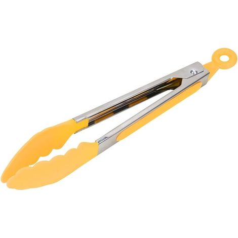 2 pinces de cuisine, résistantes à la chaleur, nylon et acier inoxydable, jaunes, pour barbecue et cuisson