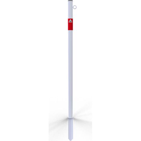 Schake Absperrpfosten aus Stahlrohr verzinkt Ø42x2,5mm weiß mit rot reflektierenden Leuchtstreifen und Kunststoffkappe 900mm Überflur zum Einschlagen mit 1 Öse