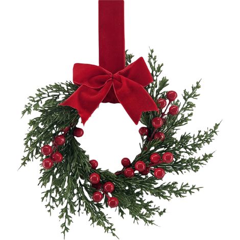 Guirlande En Pin Artificiel - Baies Décoratives - Ruban Velours - Pour Porte Mur Intérieur Extérieur - Diamètre 45 cm - 1 Pièce (1/5)