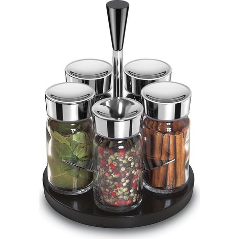 Giannini Glossy set 5 barattoli portaspezie base nera
