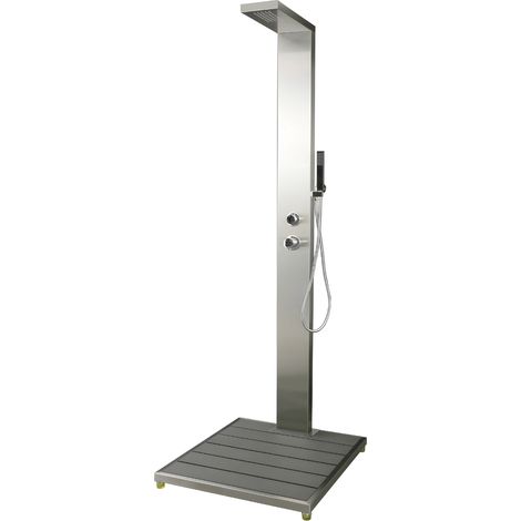 Doccia da esterno inox giardino cedro pavimento con pedana antiscivolo wpc (1/5)