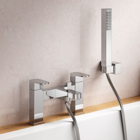 Eclipse Contemporary Design Set Of Chrome Bathroom Basin Single Lever Tap And Bath Shower Mixer With Handset Kit (1/5)