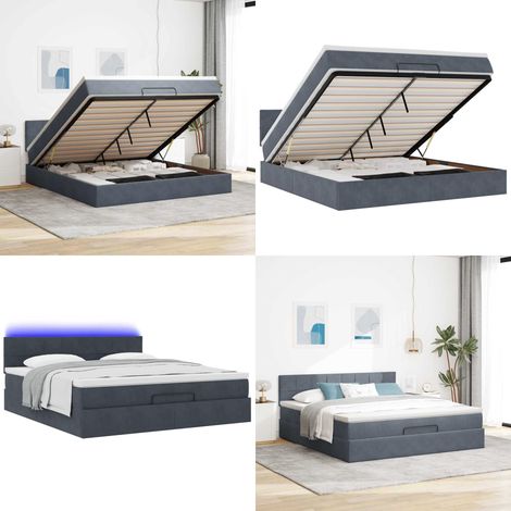 VidaXL Cadre de lit ottoman avec matelas gris foncé 180x200 cm velours (1/5)