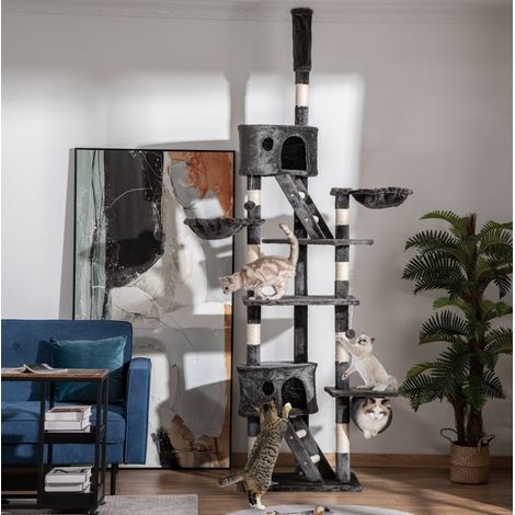 Deckenkratzbaum 240–260 cm, großes Modell mit Sisalkratzstämmen, Dunkelgrau HAVRYA (1/5)